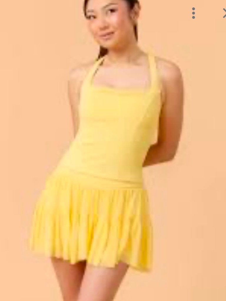 Blogilates Yellow Pleated Tennis Skort - Girl's Ballerina Skort Xl (14)